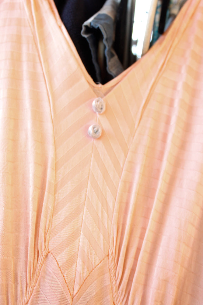 1930s Striped Celanese Bias Cut Night Gown - Xs/S