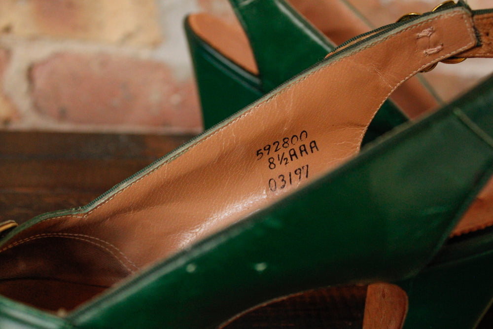 1940s Green Leather Knot Slingback Heel - 8.5