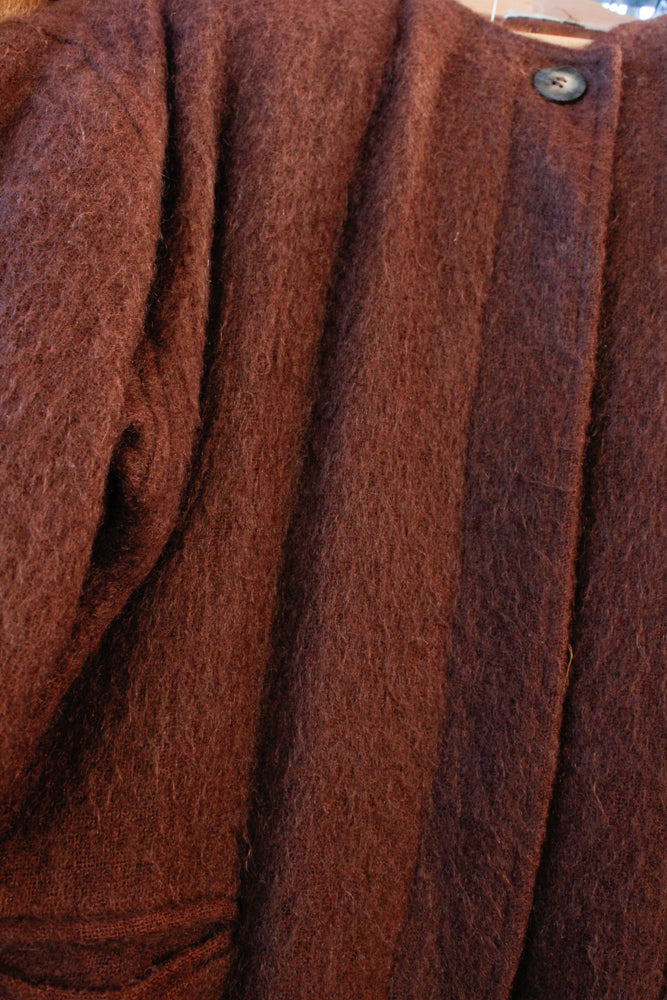 1990s Cocoa Brown Mohair Wool Coat - Medium to Large