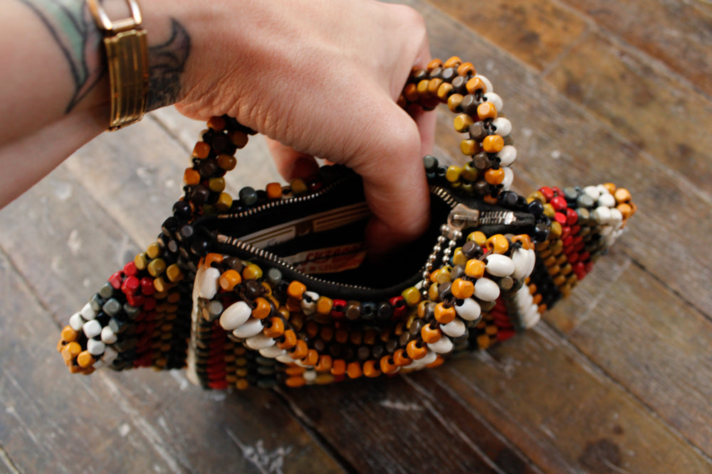 1930s Wood Bead Czech Small Purse