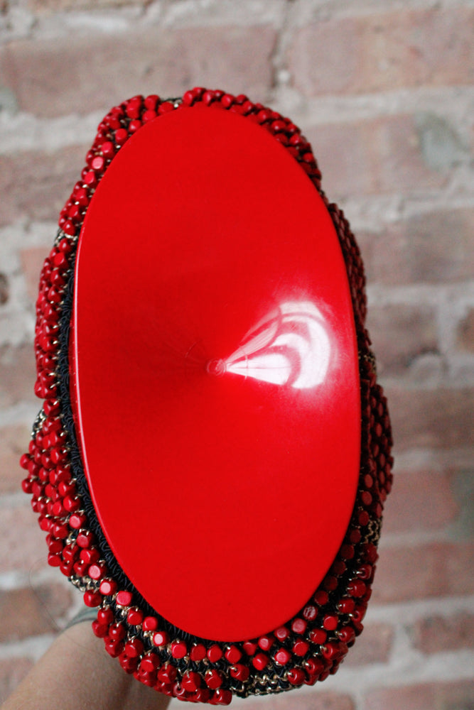 1940s RARE Red Lucite &  Silver & Black Deco Knit Bag