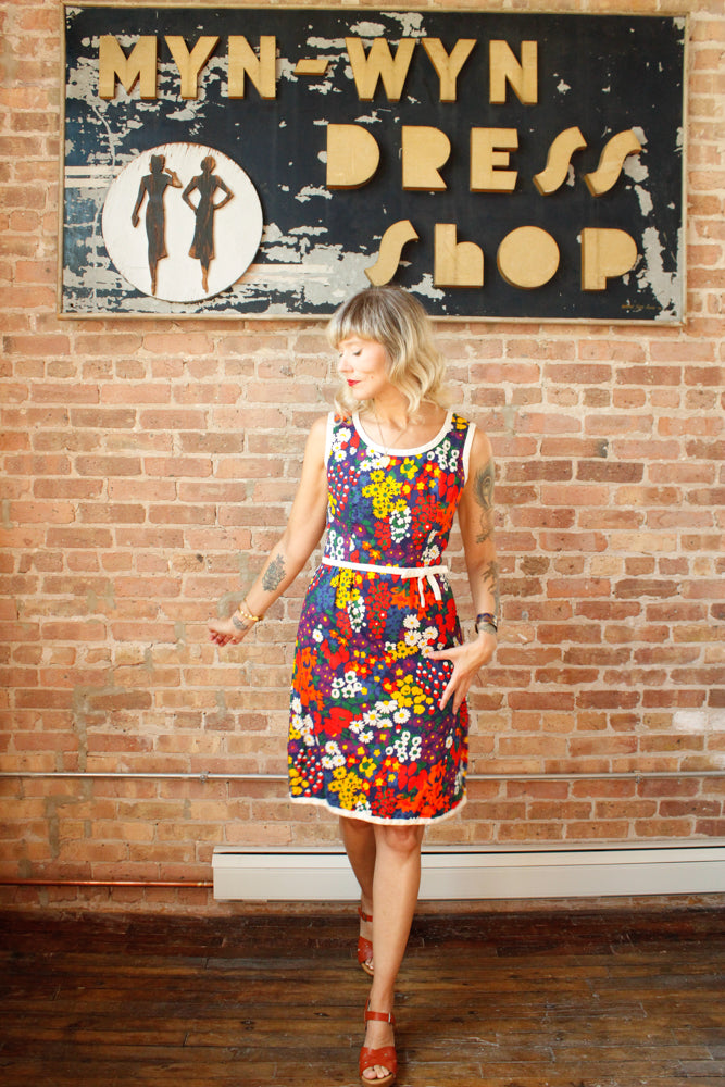 1960s Floral MOD Cotton Dress - Medium