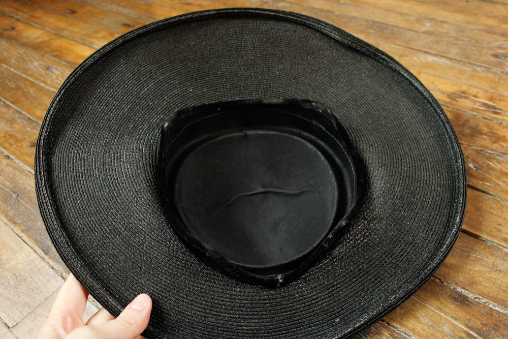 1940s Velvet and Straw Art Deco Halo Hat