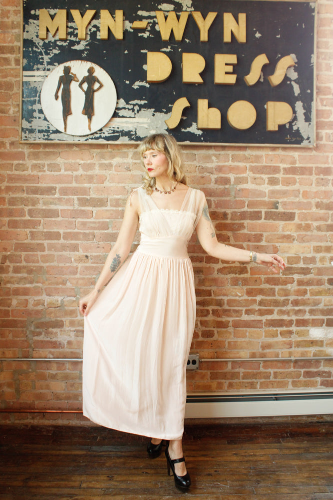1940s Biastex Pink Rayon Gown - Small