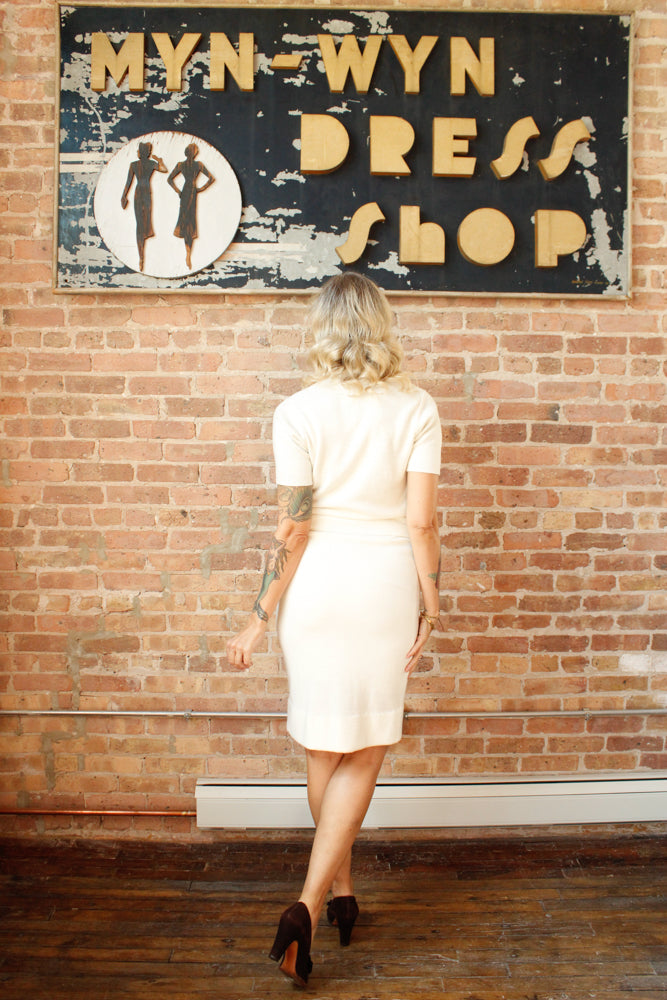 1960s Ivory Knit Orlon Sweater Set - S/M