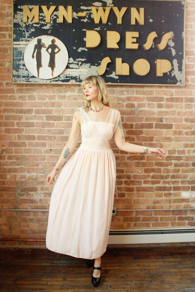1940s Biastex Pink Rayon Gown - Small