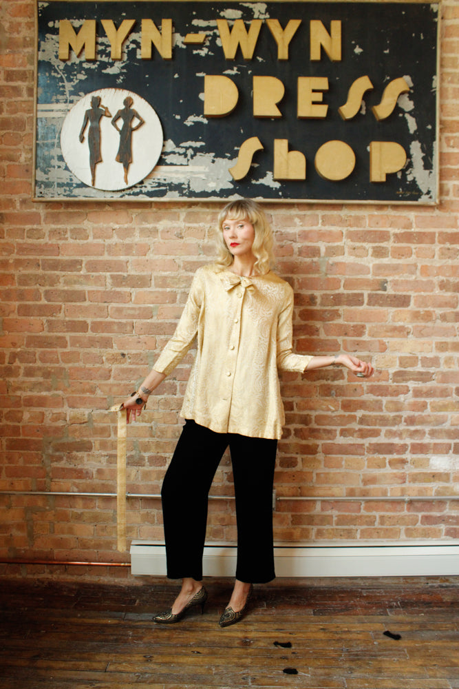 1950s Gold Brocade Swing Jacket w/Belt - Small