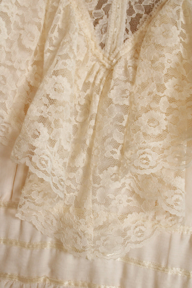 1970s Victorian Revival Candi Jones Ivory Gown - XXS