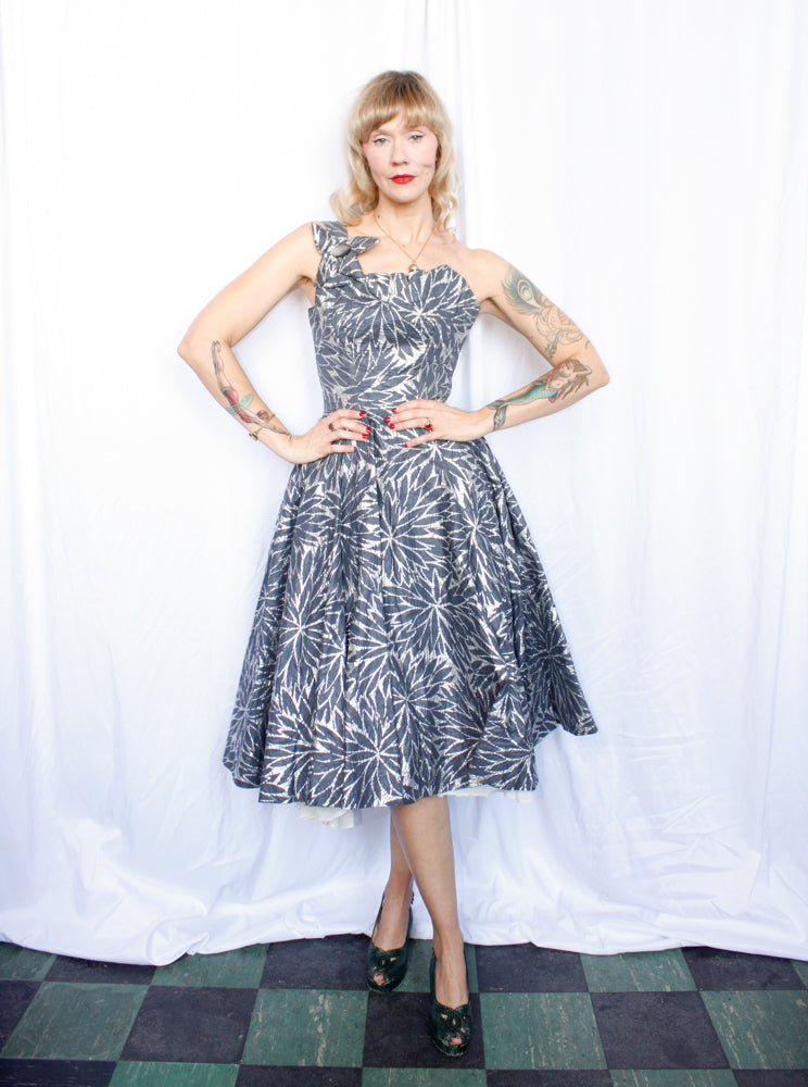 1950s Silver Snowflake Fred Perlberg Party Dress - Xsmall