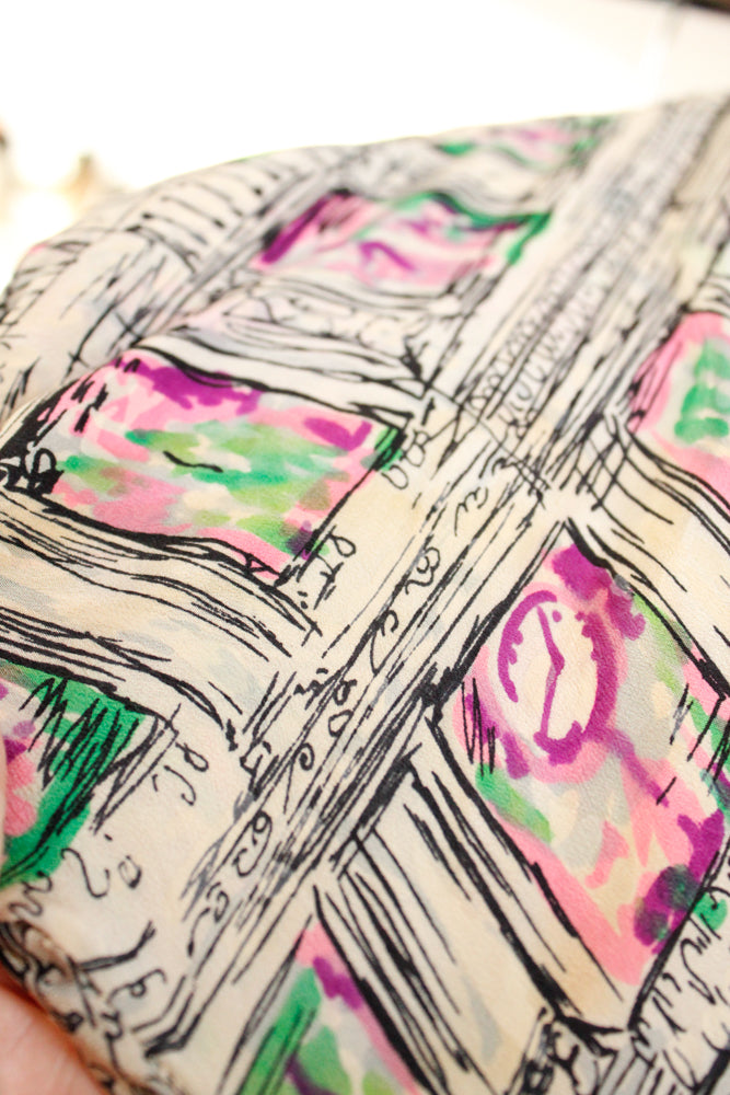 1950s Abstract Parisian Print Silk Dress - Small 