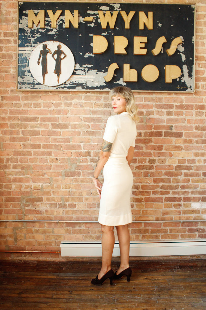 1960s Ivory Knit Orlon Sweater Set - S/M