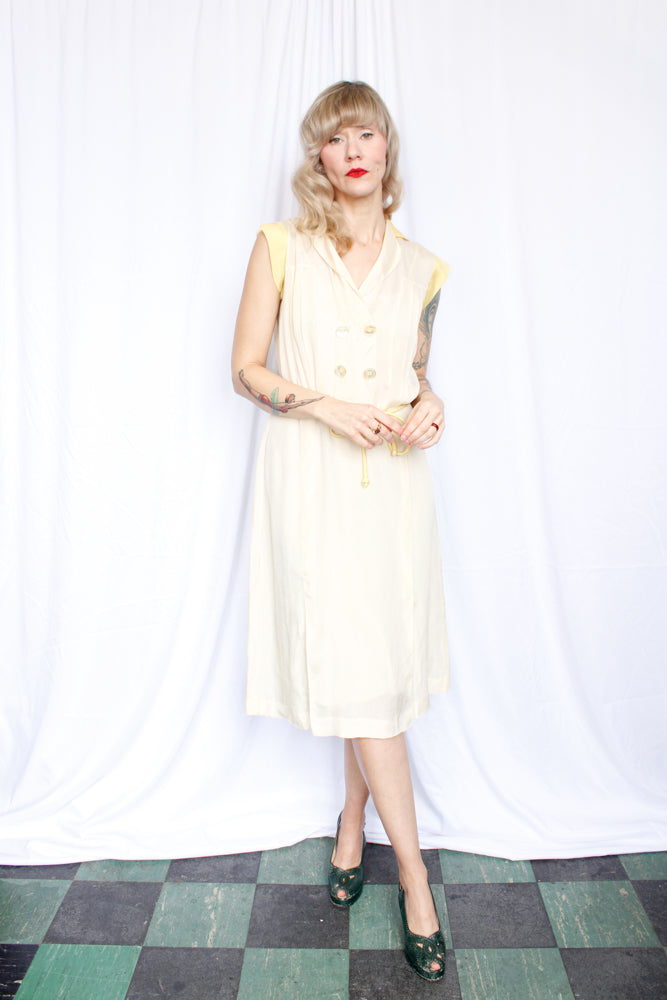 1930s Silk Yellow Silk Dress *As Is* - Medium