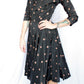 1950s Taffeta Gold Polka Dot Party Dress - Medium