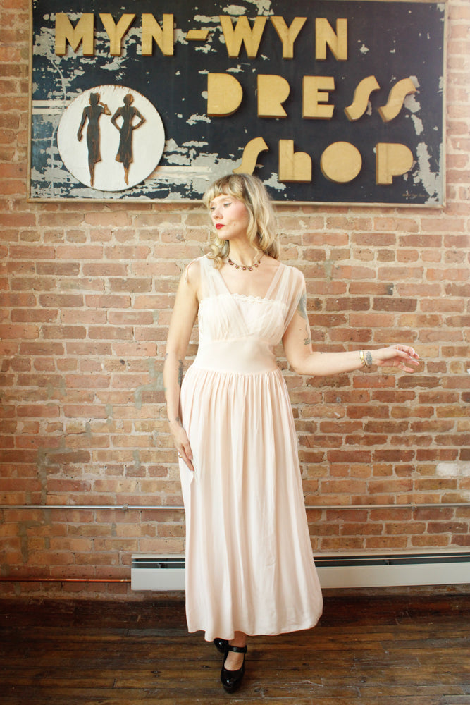 1940s Biastex Pink Rayon Gown - Small