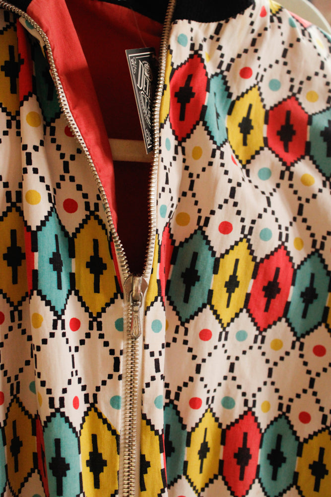 1950s German Cotton Bold Print Reversible Sportswear Jacket - S/M
