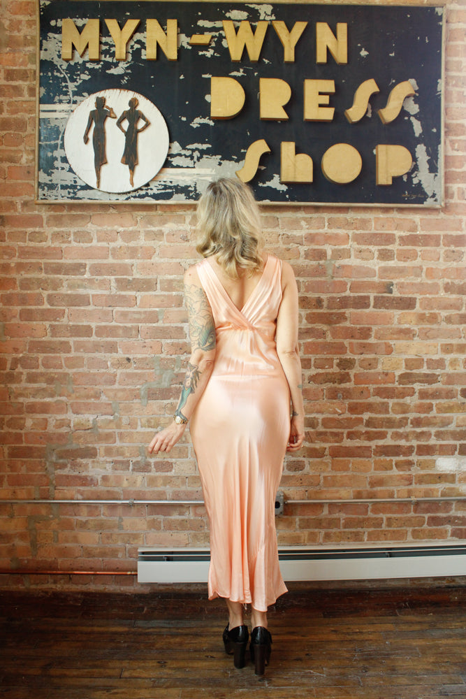 1930s Hearts Desire Silk Bias Cut Gown - Med