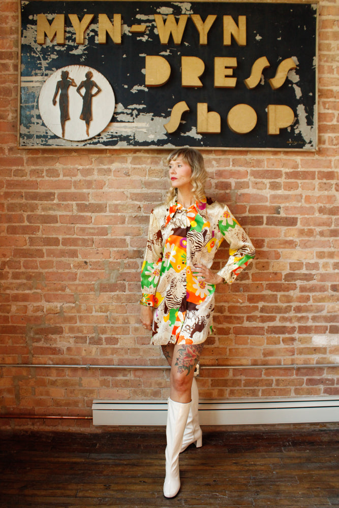 1960s Saks Fifth Ave Animal Print Tunic Dress - M/L