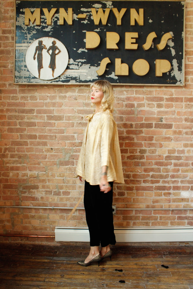 1950s Gold Brocade Swing Jacket w/Belt - Small