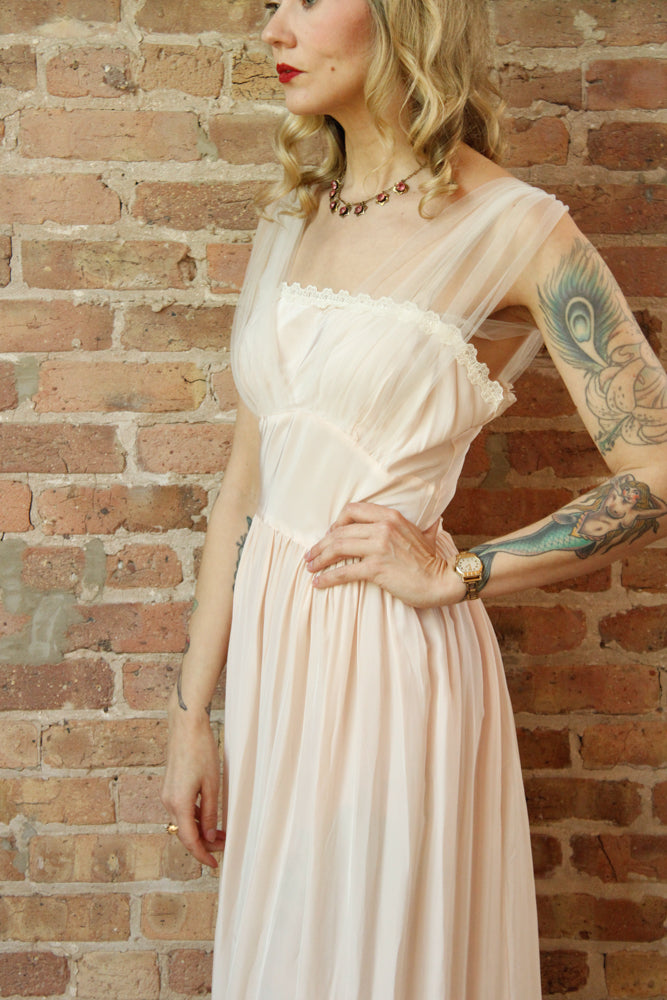 1940s Biastex Pink Rayon Gown - Small