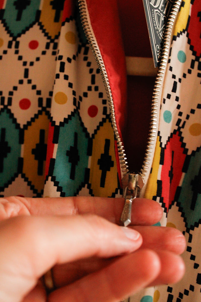 1950s German Cotton Bold Print Reversible Sportswear Jacket - S/M