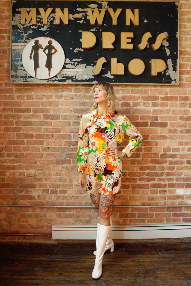 1960s Saks Fifth Ave Animal Print Tunic Dress - M/L