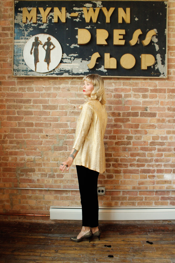 1950s Gold Brocade Swing Jacket w/Belt - Small