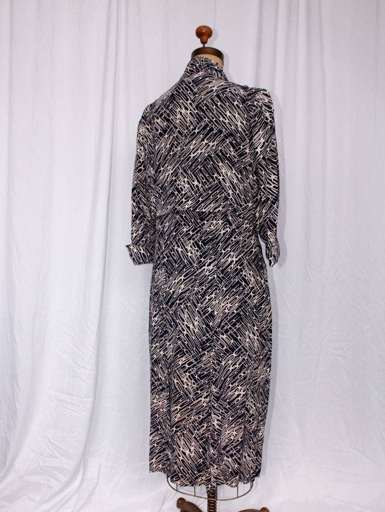 1940s Ambassador Fashions Abstract Print Rayon Dress & Jacket - Large