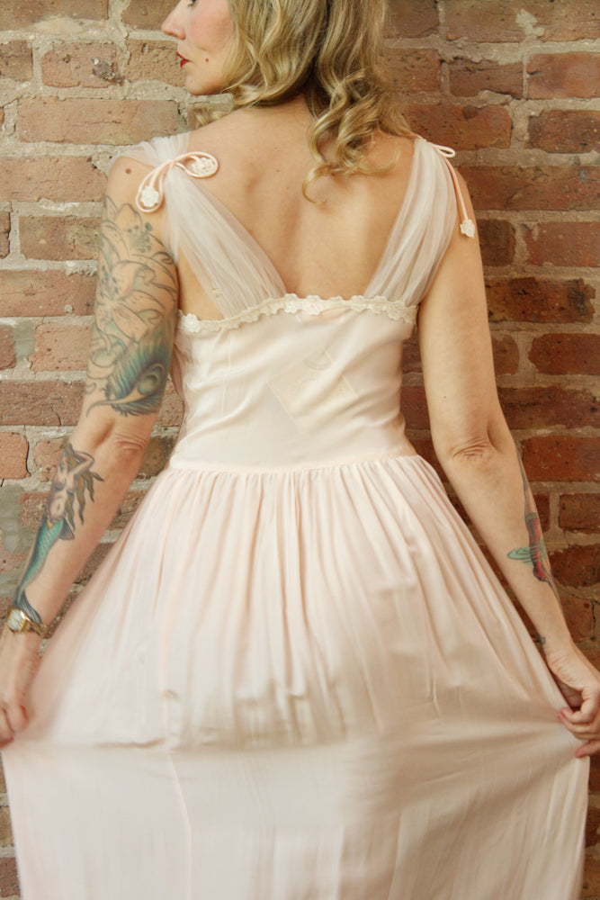 1940s Biastex Pink Rayon Gown - Small