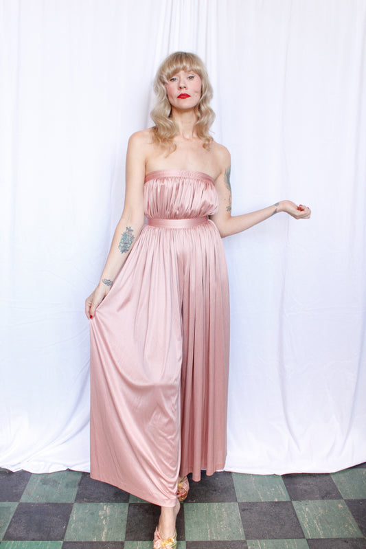 1970s Disco Pink Jersey Wide Leg Jumpsuit - XSMALL