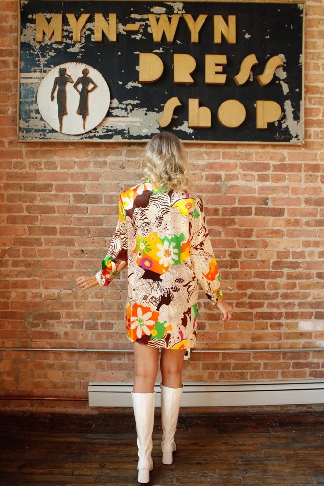 1960s Saks Fifth Ave Animal Print Tunic Dress - M/L