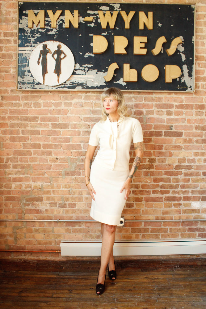 1960s Ivory Knit Orlon Sweater Set - S/M