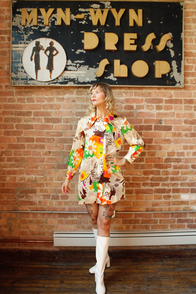 1960s Saks Fifth Ave Animal Print Tunic Dress - M/L