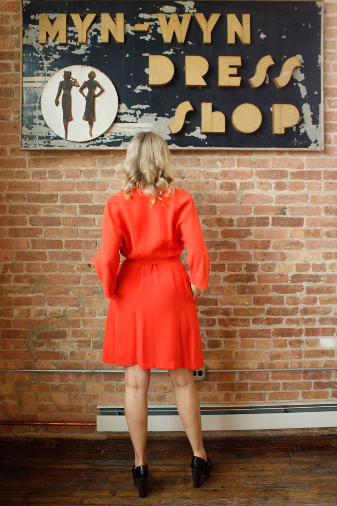 1960s Bright Melon Wool Wrap Dress - Small