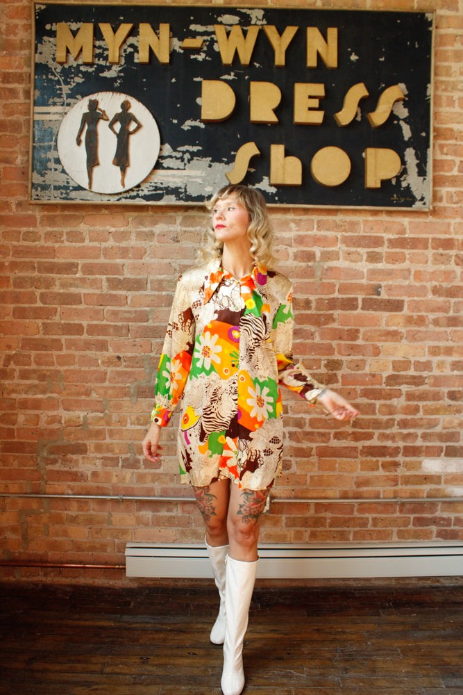 1960s Saks Fifth Ave Animal Print Tunic Dress - M/L