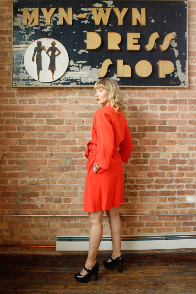 1960s Bright Melon Wool Wrap Dress - Small