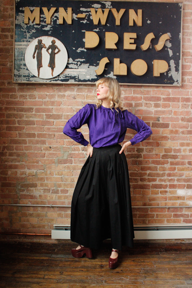 1980s YSL Embossed Logo Purple Blouse - S/M