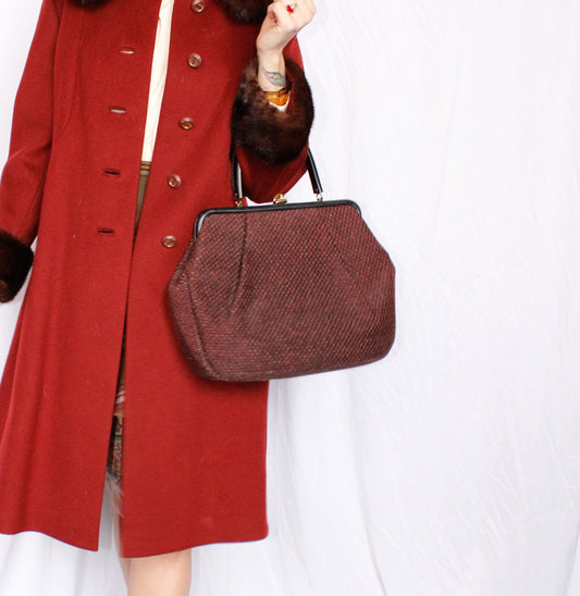 1950s Markay Wool Red & Black Tweed Large Purse