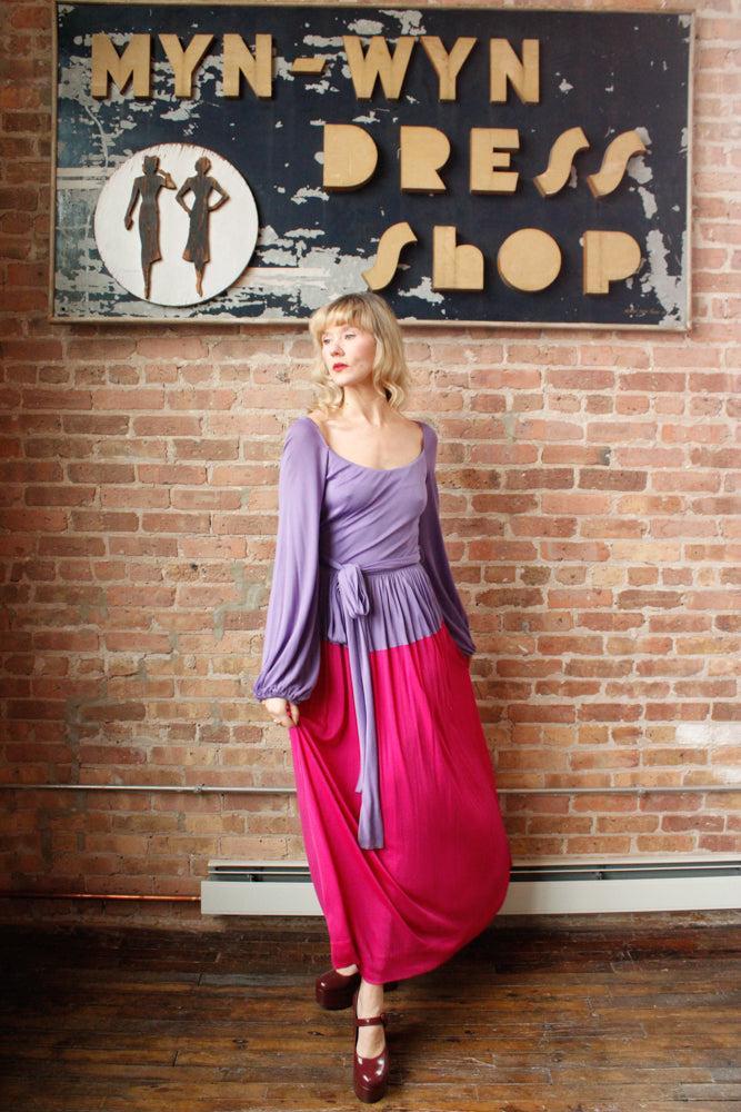 1960s Mollie Parnis Silk Jersey Maxi Dress - Medium