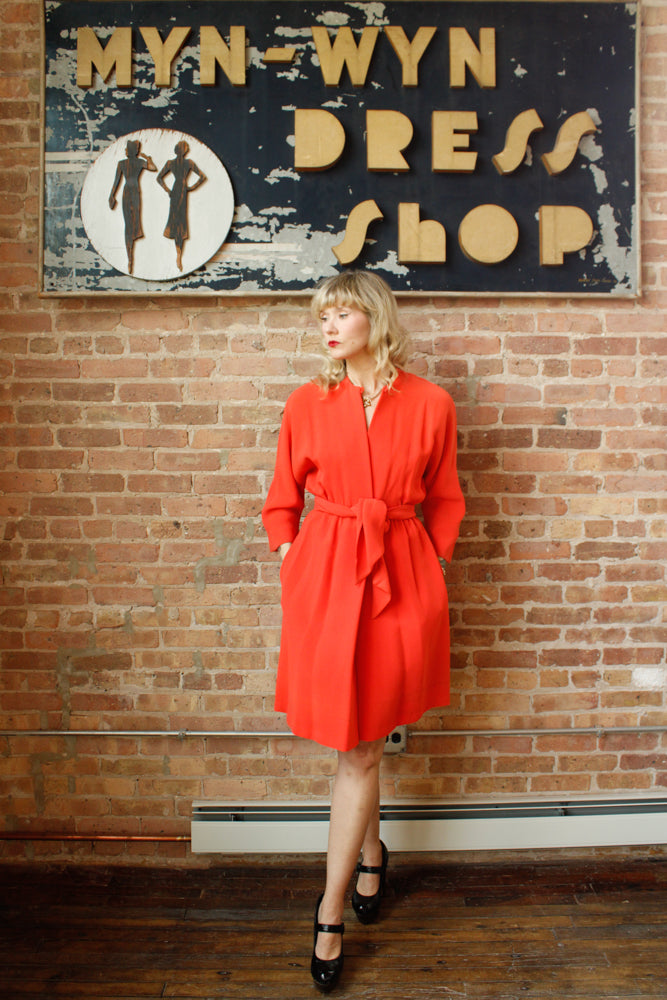 1960s Bright Melon Wool Wrap Dress - Small
