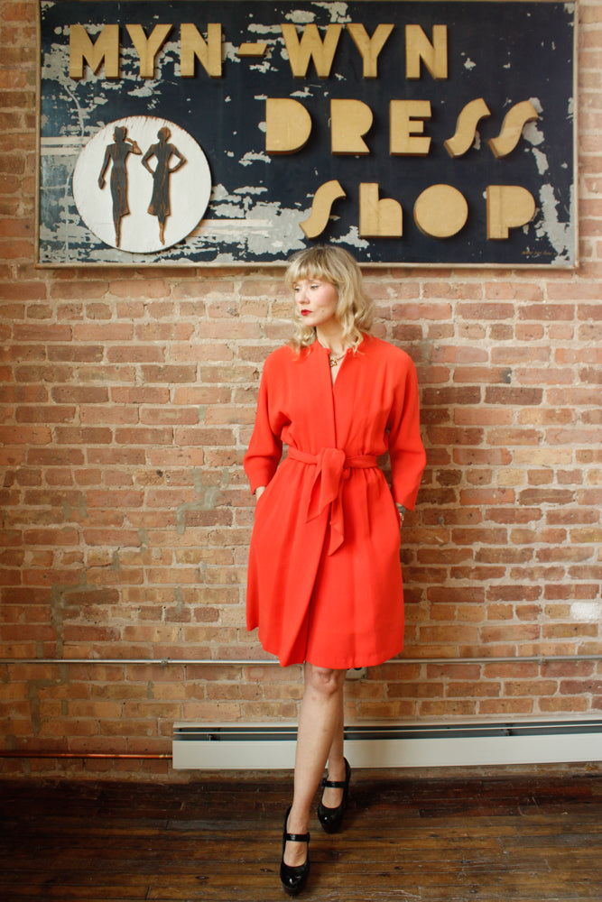 1960s Bright Melon Wool Wrap Dress - Small