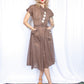 1950s Swiss Dot Brown & White Johnnye Dress - Small