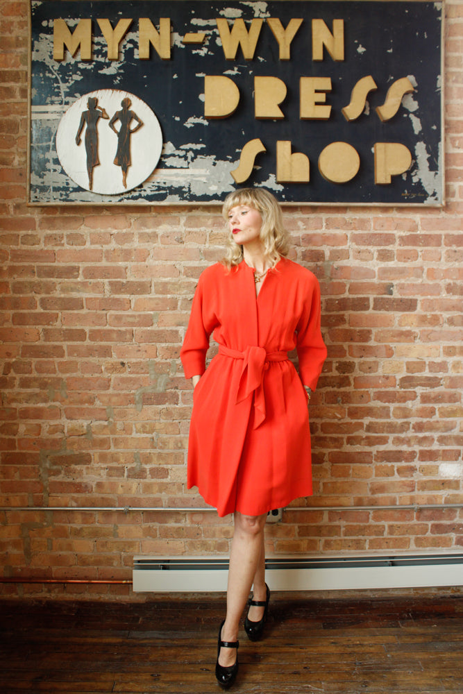 1960s Bright Melon Wool Wrap Dress - Small