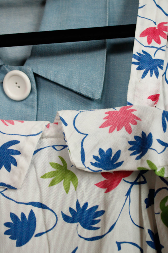 1940s Floral Pique Cotton Day Dress - Small Petite