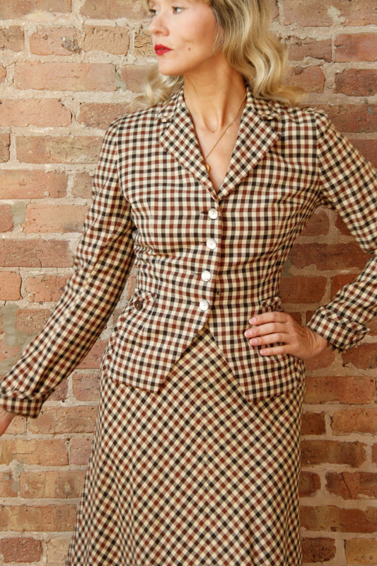 1950s Bergdorf Goodman Plaid New Look Suit - Small