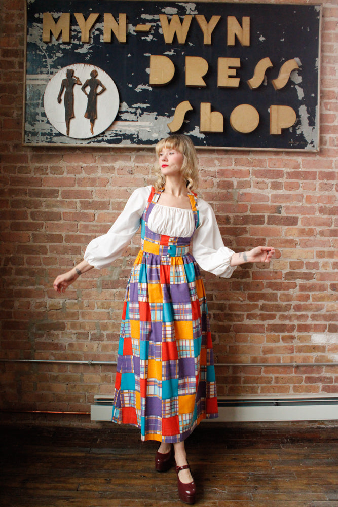 maxi dress 1960s 1960s Periphery Colorblock Plaid Maxi Dress