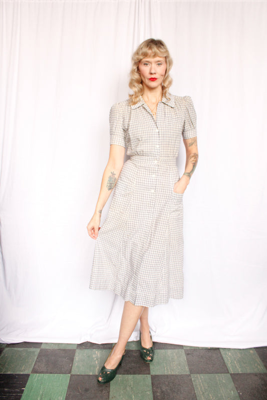 1940s RARE Cotton Farm Dress - Xsmall