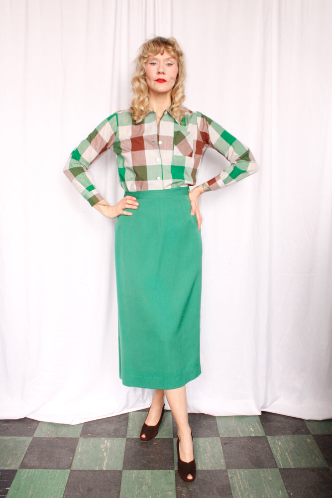 1940s Bright Green Gabardine Skirt - 30" waist