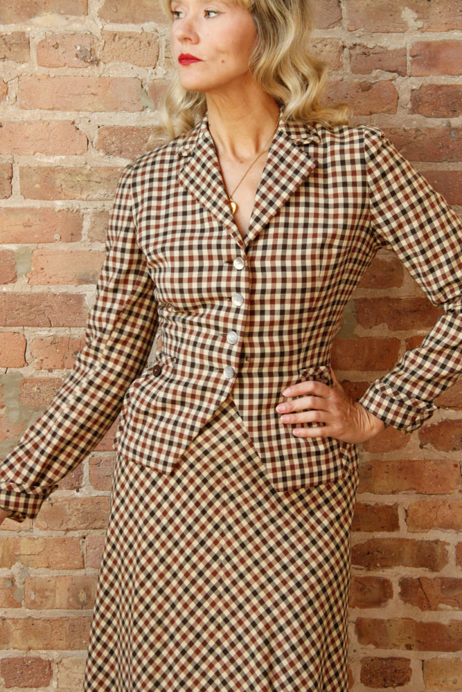 1950s Bergdorf Goodman Plaid New Look Suit - Small