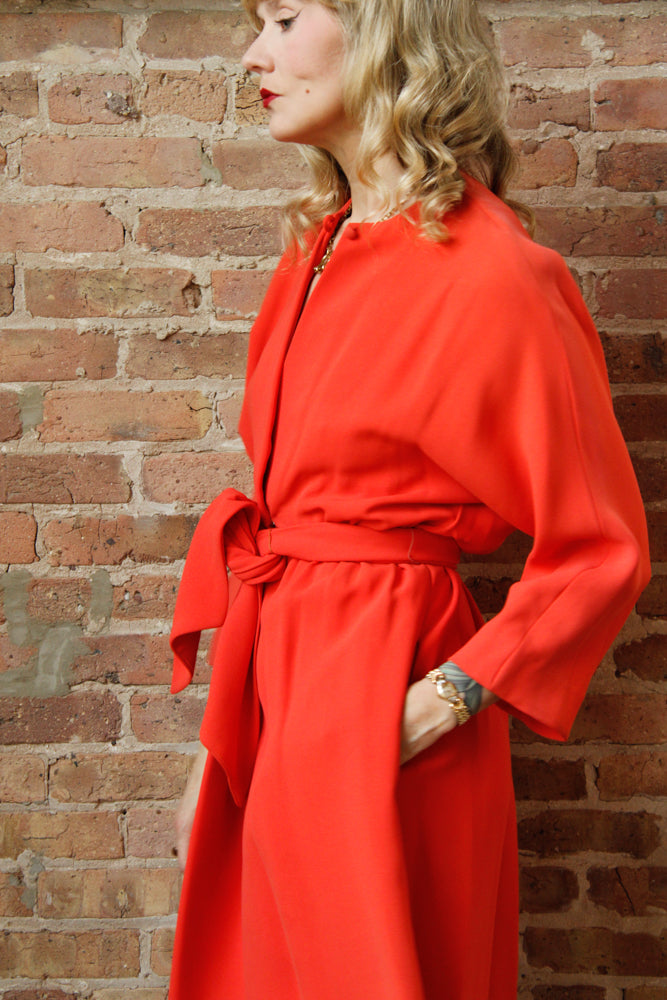 1960s Bright Melon Rodrigues for Milbo Wool Wrap Dress - Small