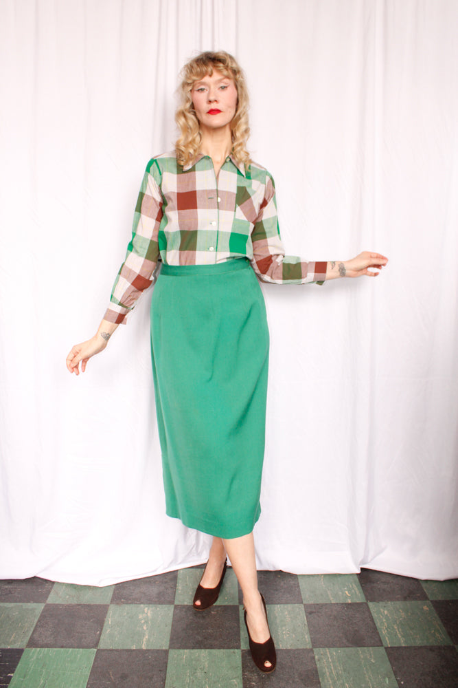 1940s Bright Green Gabardine Skirt - 30" waist